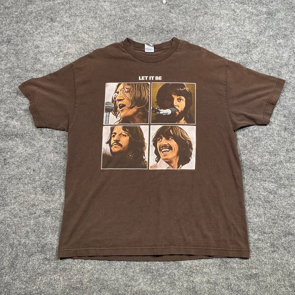 The‎ Beatles Let It Be Graphic T-Shirt Mens XL Brown AAA Band Tee 2004 Apple